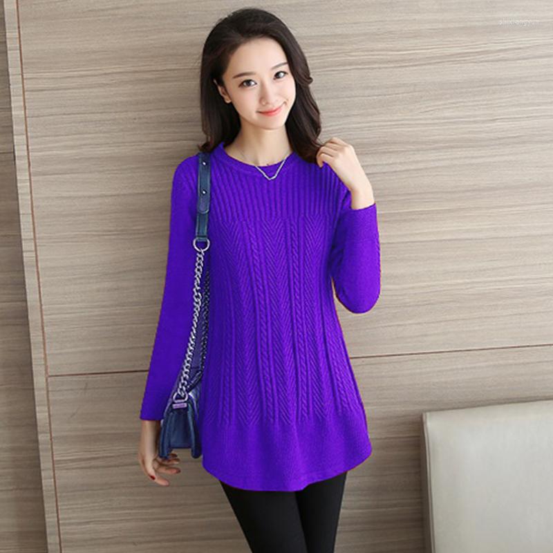 

Women's Sweaters Autumn Winter Mid-length Cashmere Sweater O Neck Loose Large Size Wool Knitted Women Warm Solid Female Pullovers, Taro purple