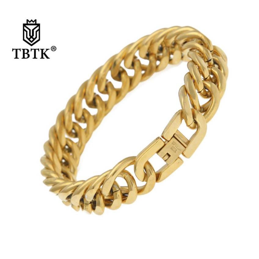 

Link Chain TBTK 12mm 15mm Width Classic Bangles Gold Simple Style Bracelet Miami Mens Wristband Jewlery Elegant Punk Trendy255w
