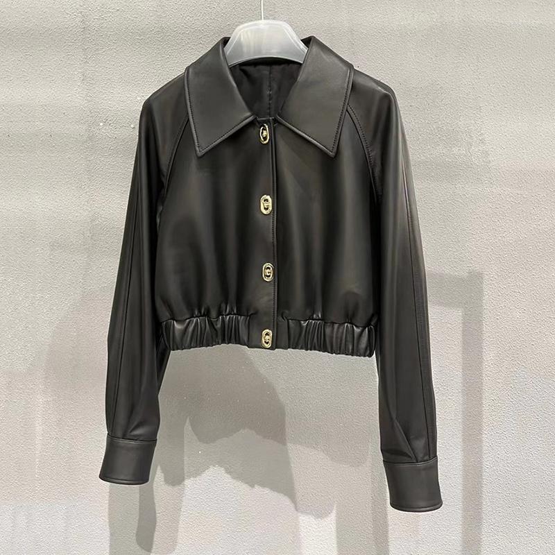 

Women' Leather Ladies Real Lambskin Jacket Women Autumn Coats Genuine Sheepskin Short Outwear, Black