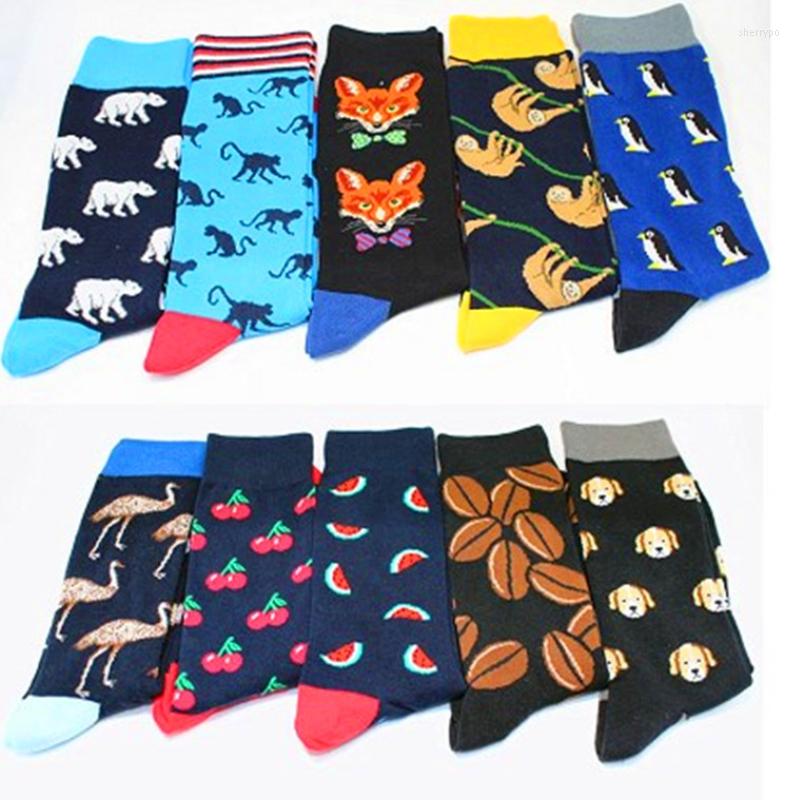 

Men's Socks Pure Cotton Men's Creative Middle Tube Couple Cartoon Animal Fruit Flower Dog Color Striped Alphabet Cherry Watermelon Fun, 15
