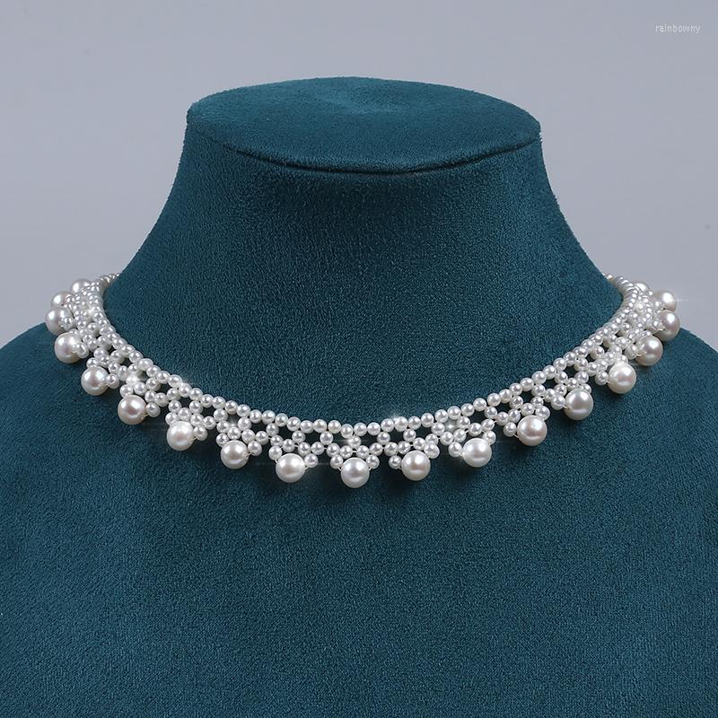 

Choker Fashion Pearl Handmade Weaving Necklace Bohemia Knitting For Lady