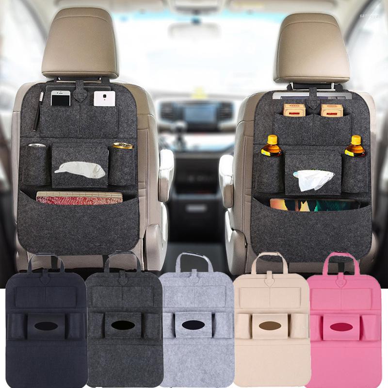 

Car Organizer 1Pc Multi-Pocket Seat Back Storage Bag Pad Cups Phone Holder Felt Fabric Protector For Kids Children