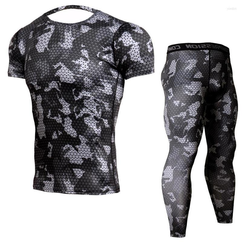 

Running Sets Mens Suit Compression T-Shirt Quick Dry Shorts Underwear Gym Wear Men 2 Piece Set Fitness Training Clothes