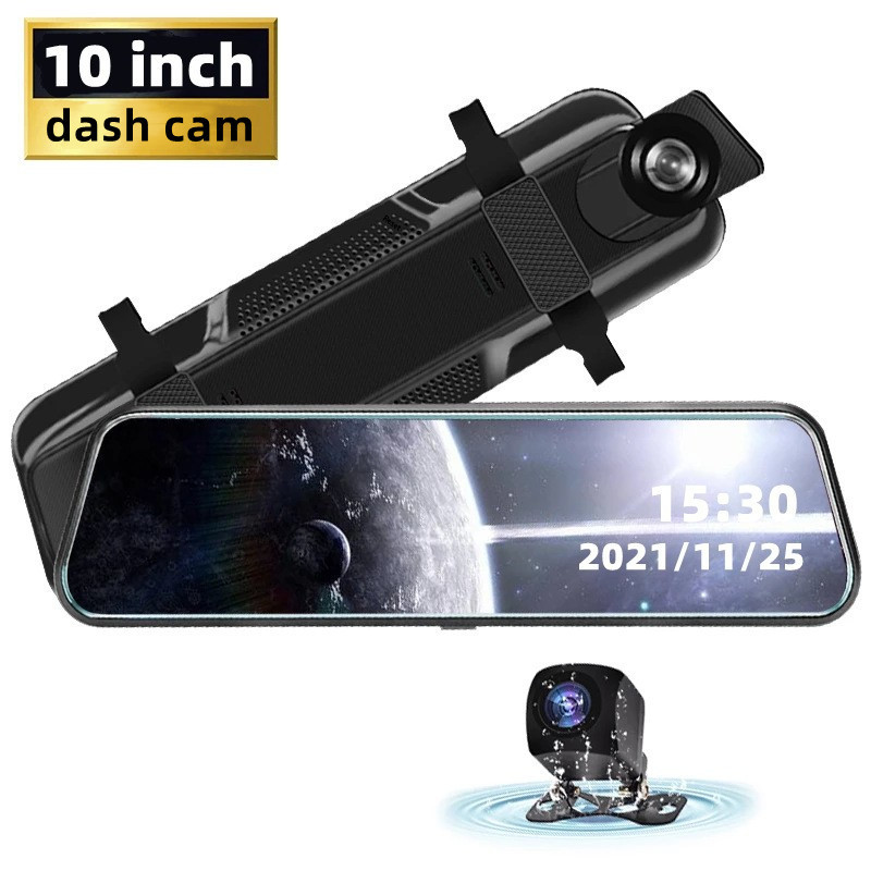 10 pouces IPS 2.5D écran tactile voiture Dvr miroir flux rétroviseur caméra de tableau de bord caméra double voiture caméra Full Hd lecteur enreg