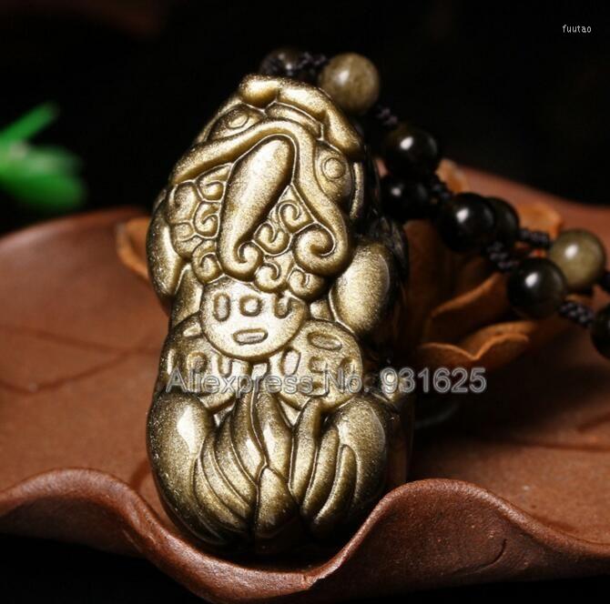 

Pendant Necklaces Wonderful Natural Gold Obsidian Hand Carved Coin PiXiu Lucky Amulet Blessing Black Beads Necklace Fashion Jewelry