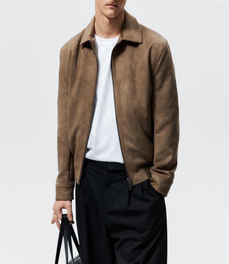 

Men' Jackets Men' Suede Texture Effect Zipper Jacket Fashion Casual Lapel Outerwear Tops For Men, Brown
