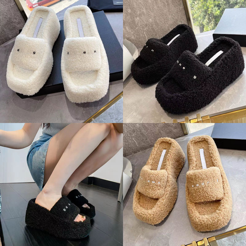 

2022 Designer Women wool Fluffy Slides slippers luxury Classic letters Furry Outer wear Sandal winter lady Sponge cake thick bottom open toed slipper shoes Size 35-40