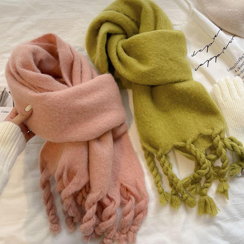 

Scarves Tassel Braids Pashmina Winter Cashmere Scarf Fringe Long Female Soft Warm Shawls Wraps Solid Color Thicken