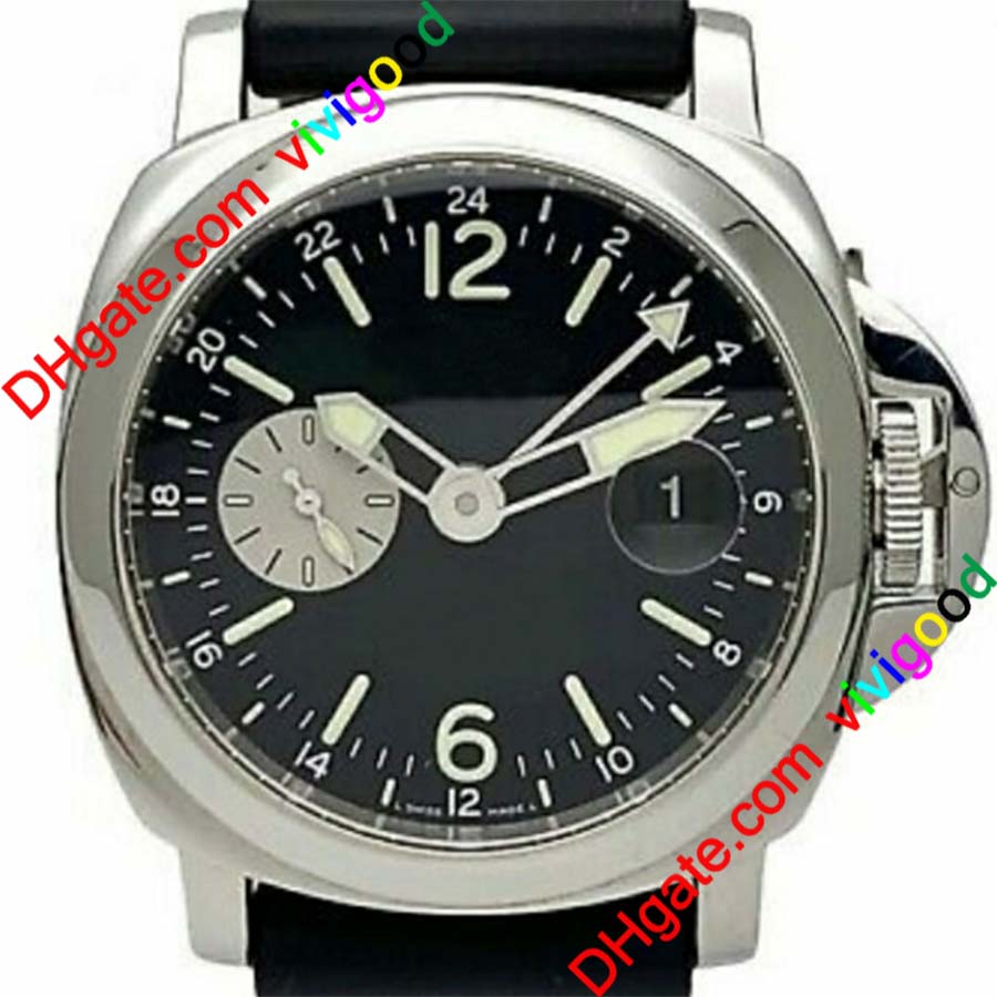 

Business Watches Men Watch Black Dial Men's Automatic Movement GMT Mechanical Officine Leather Strap and rubber strap Calendar Steel