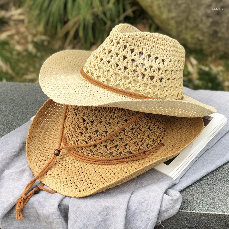 

Berets 2022 Women's Summer Bucket West Cowboy Straw Hat Panamas UV Protection Sun Visor Seaside Beach Tide Hats, Beige
