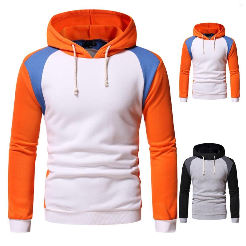 

Men's Hoodies Men's Casual Hoodie Color Block Pullover Hooded Sweatshirt, Orange