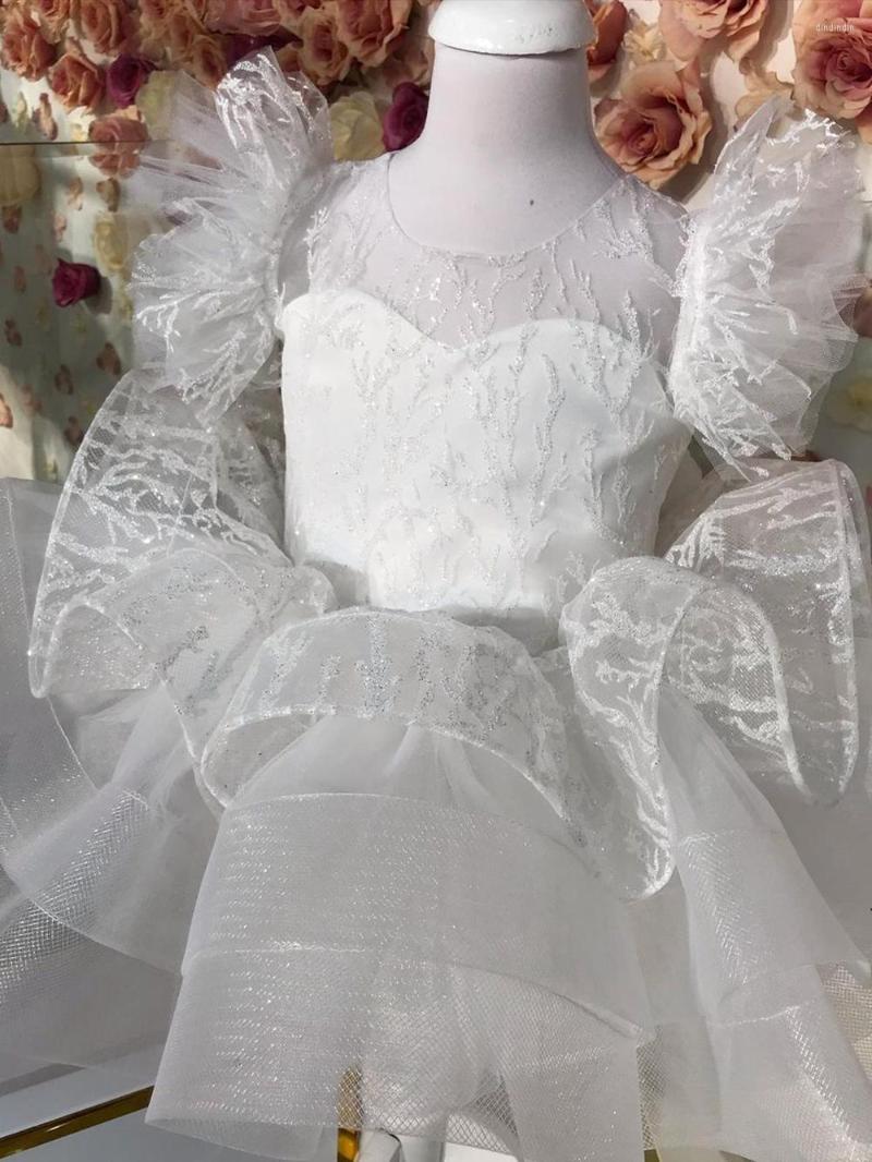 

Girl Dresses Puffy White Organza Lace Flower Kid Party Gown Layered Skirt Princess Birthday Dress Robe De Demoiselle, Custom made