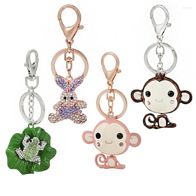 

Keychains Yexcodes Boutique Chartered Car Keychain Female Cute Frog Little Monkey Pendant Key Small Gift Rhinestones