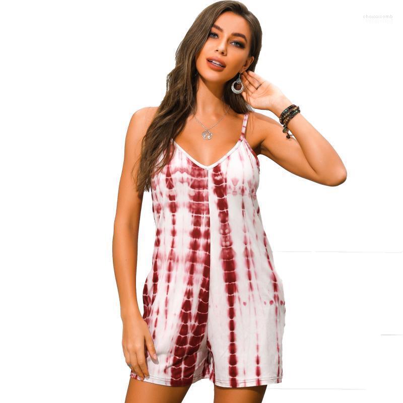

Women' Jumpsuits Women' & Rompers Sleeveless Women Summer Beach Wide Leg Overalls Fashion Playsuits Tie-Dye Print Strap, Black