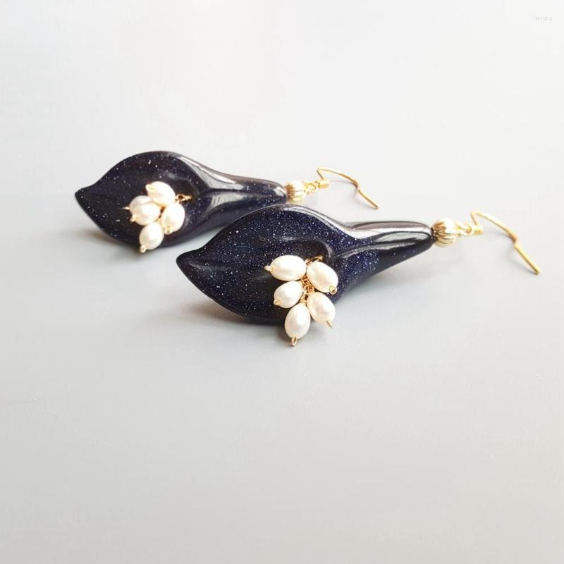 

Dangle Earrings Lii Ji Calla Lily Blue Goldstand Stone Freshwater Pearl Beads Flower Earring 925 Sterling Silver Drop Delicate Jewelry