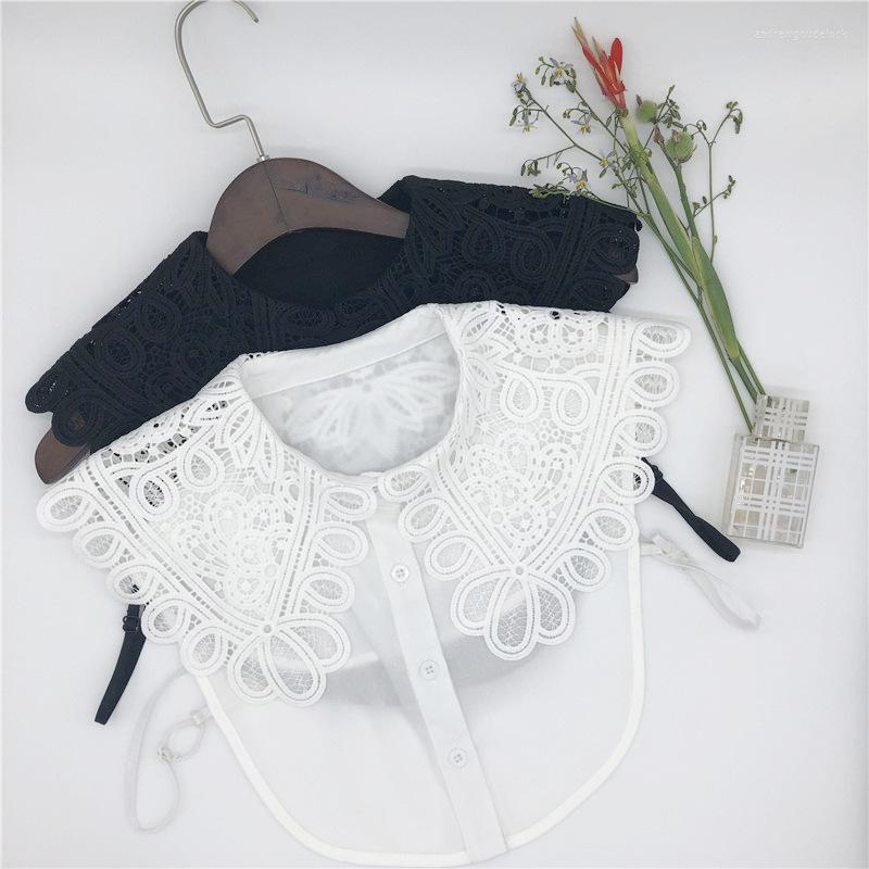 

Bow Ties Elegant Women Sweater Shirt Embroidery Lace Flower Fake Collar Lady False Detachable Chiffon Lapel Blouse Tops Accessory