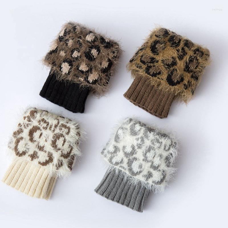 

Women Socks Winter For Flip Leopard Yarn Knit Short Boot Fluffy Cuffs SA116, Khaki