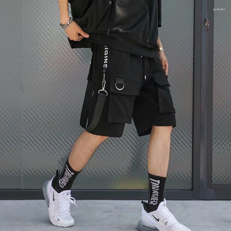 

Men's Shorts Drawstring Men Streetwear Techwear Ribbons Pocket Casual Cargo Pants Jogging Hip Hop Outdoor Basketball Skateboard, St0121-black