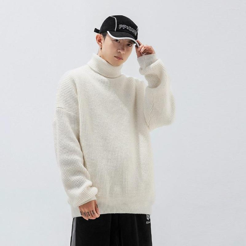 

Men's Sweaters Japanese Turtleneck Sweater Men 2022 Autumn And Winter Loose Solid Color Wild Warm Knitted Harajuku Pullover, Black