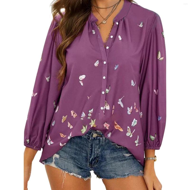 

Women' Blouses IMCUTE Butterfly Print Long Sleeve Buttoned Shirt Women' Sexy V-neck Button Cardigan T-shirt Street Y2K Casual, Gray