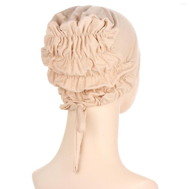

Ball Caps Womens Reversible Adjustable Beading Braid Hat Muslim Ruffle Wrap Cap Sleep Satin Lined Hair Bonnets, White