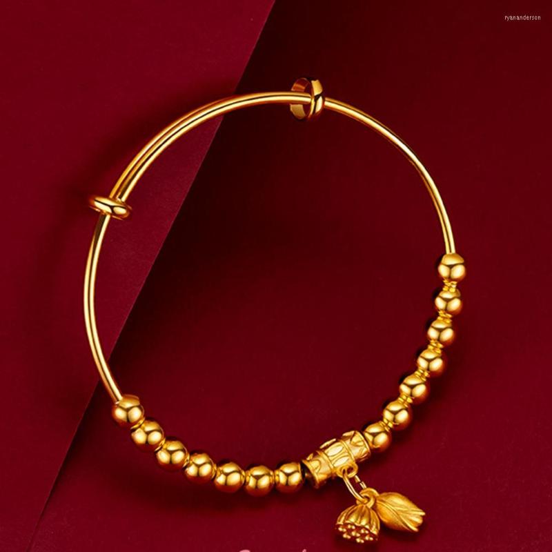 

Bangle Women With Lotus Flower Beads Design Elegant 18k Yellow Gold Filled Classic Women's Fashion Jewelry Gift Dia 60mm