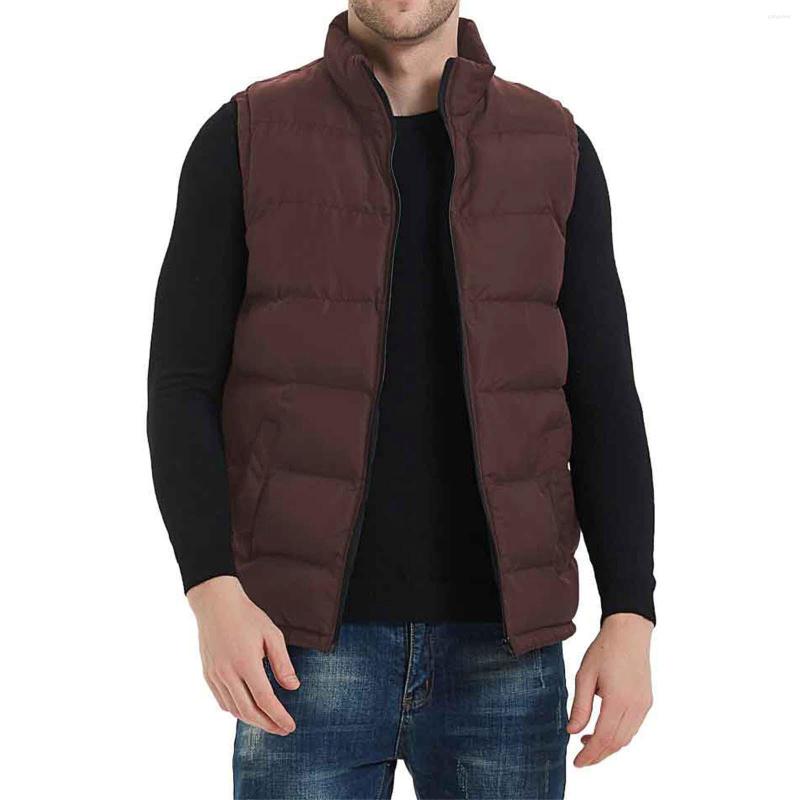 

Men' Vests Mens Vest Coat Autumn And Winter Fashion Casual Solid Color Zipper Collar Pocket Hoodless Sleeveless Cotton Padded Jacket G3, We