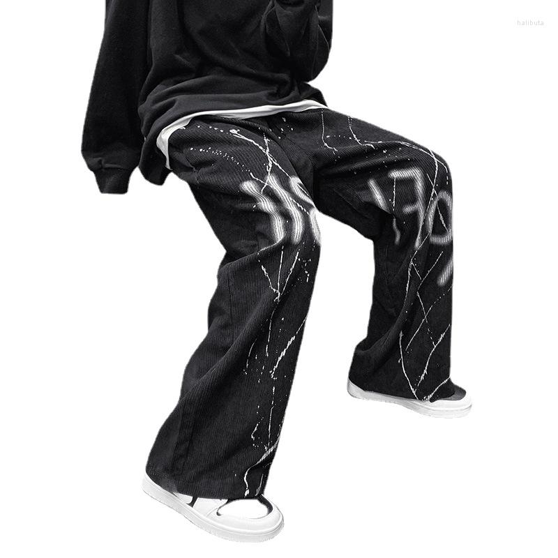 

Men' Pants ICCLEK Splash Ink Men' Corduroy Casual Autumn Loose Straight-leg Hip-hop High Street Trousers Streetwear Men, Black