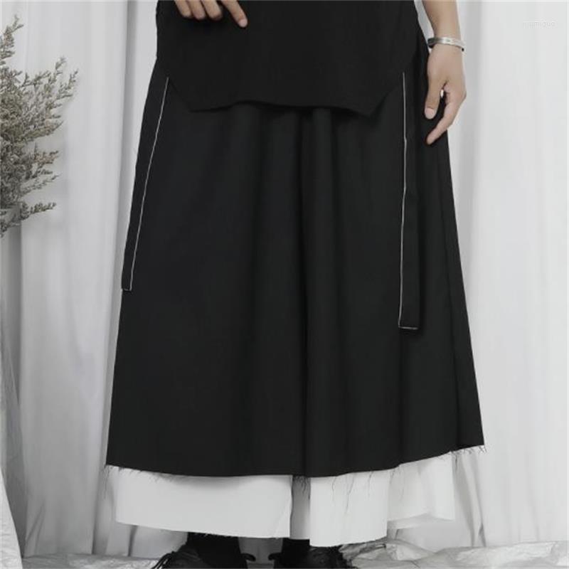 

Men' Pants Men' Pant Skirt Wide Leg Spring And Autumn Japanese Fashion Black White Splicing Design Leisure Loose Large