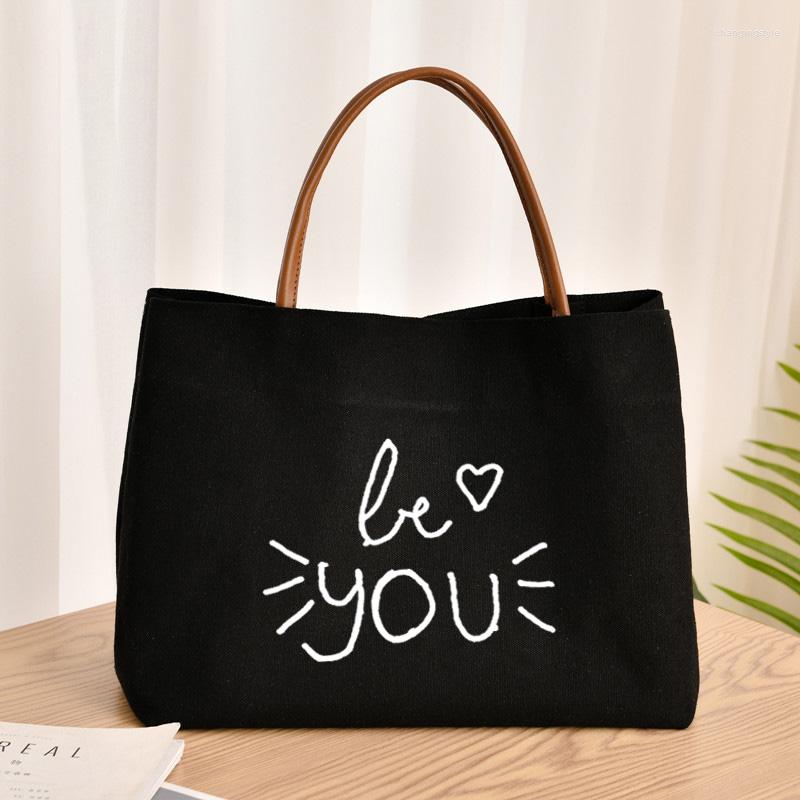 

Shopping Bags Be You Print Women Tote Bag Gifts For Frriends Lady Canvas Beach Work Customize Drop, Black