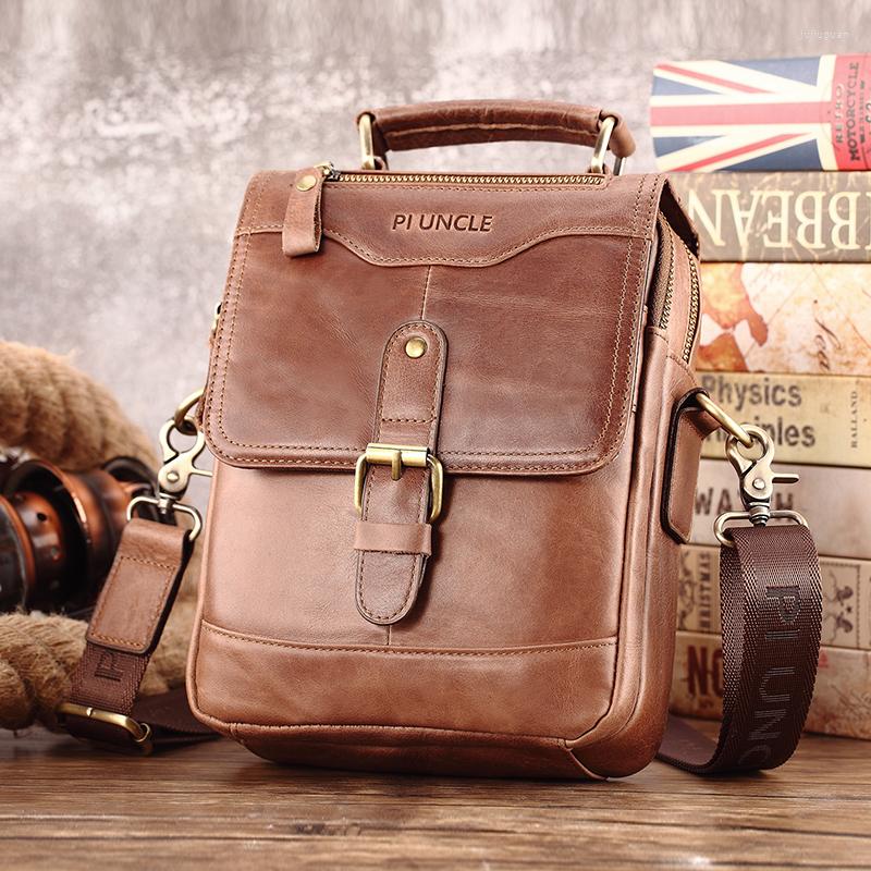 

Briefcases 2022 Brand Genuine Leather Man Messenger Shoulder Bags Small Vintage Cowhide Crossbody For Male Men's Casual Tote Handbags, Black