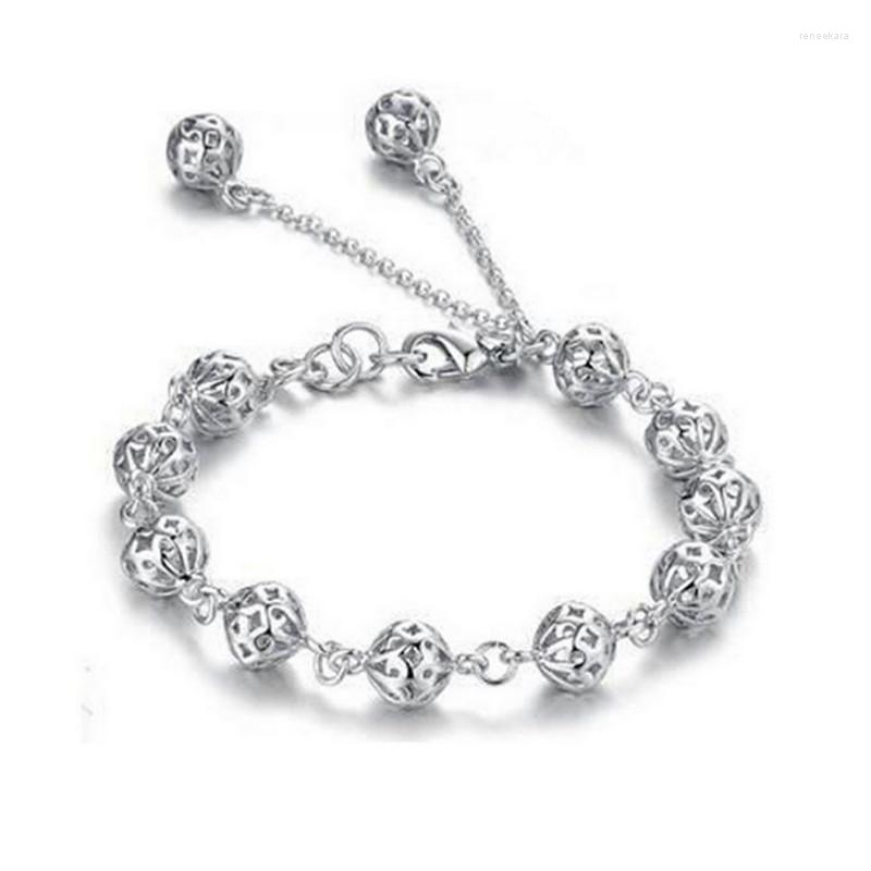 

Link Bracelets Silver Color Hollow Round Bead Charm Bracelet &Bangle For Women Party Jewelry Pulseras Mujer Sl290