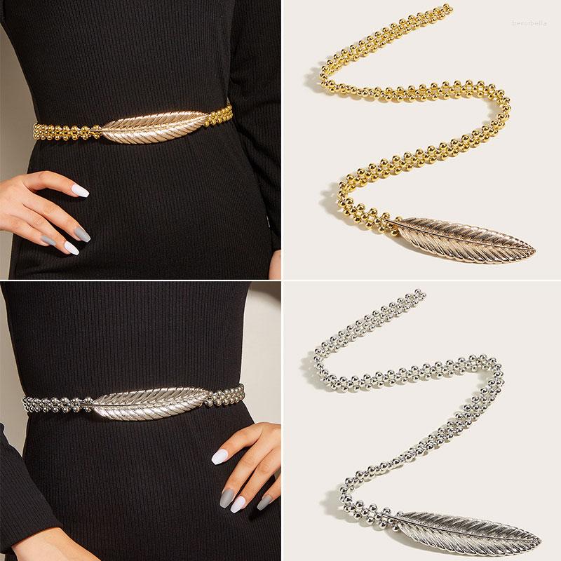 

Belts Silver Gold Metal Elastic Women's Belt Leaf Buckle Decorative Thin Waist Simple Solid Color Fashion Chain
