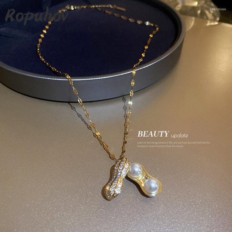 

Chains Ropuhov 2022 Woman Micro Inlaid Zircon Pearl Peanut Fashion Temperament Clavicle Chain Simple Necklace