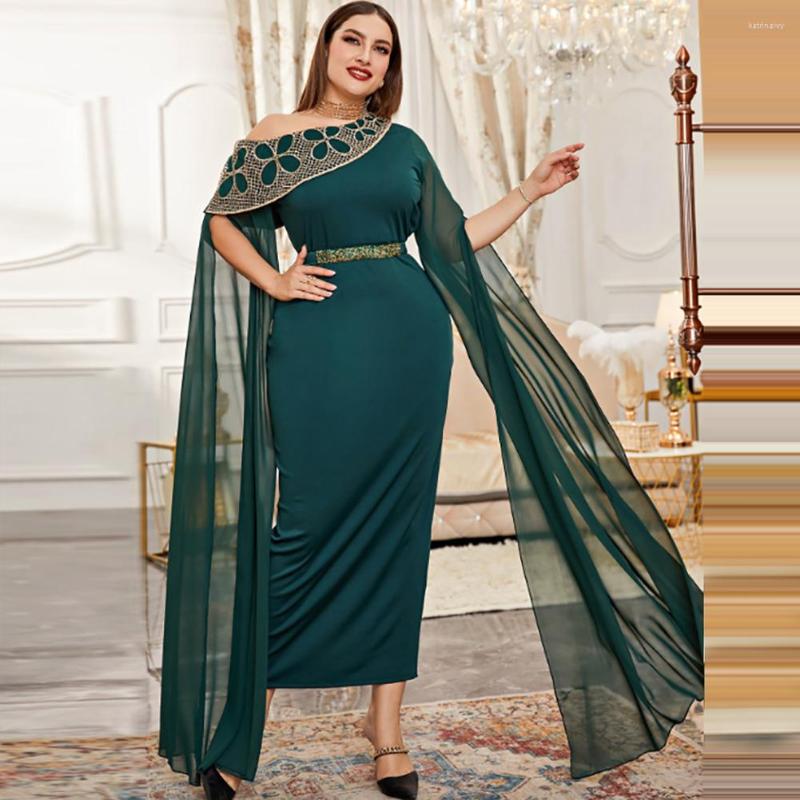 

Plus Size Dresses Style -4XL Women Maxi Evening Prom Party Festival Long Muslim Clothing Spring Autumn Sleeve Dress, Dark green