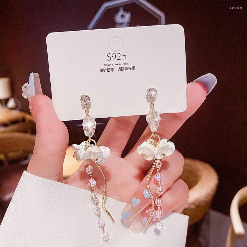 

Dangle Earrings 2022 High Grade Sense Zircon Flower Tassel South Korean Temperament Fashion Web Celebrity Long Stud Women