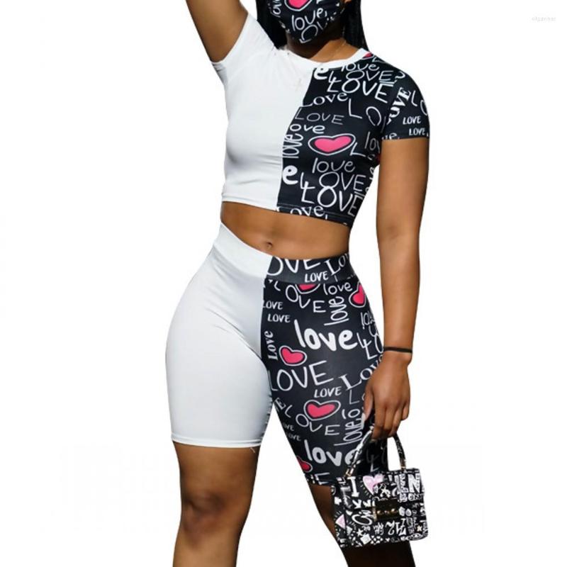 

Women's Tracksuits Women Summer Shorts Outfits Letter Heart Print Two Piece Set Tees And 2 Jogging Fitness Suits Female Tracksuit, Pink