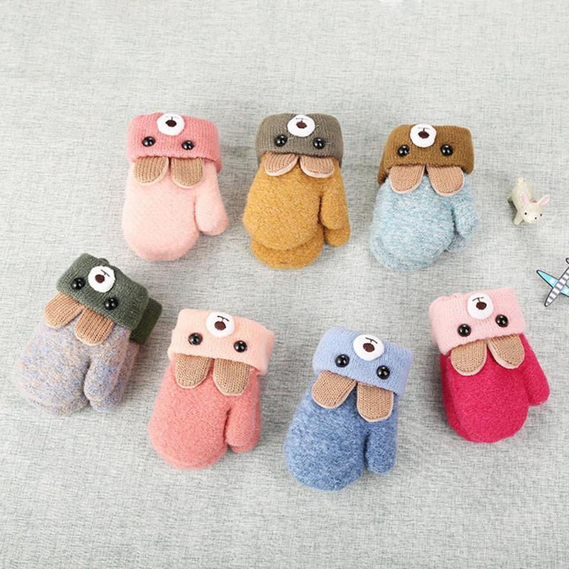 

Hair Accessories Bear Ears Winter Patchwork Gloves Toddler Baby Girls Boys Keep Warm Mittens, Green