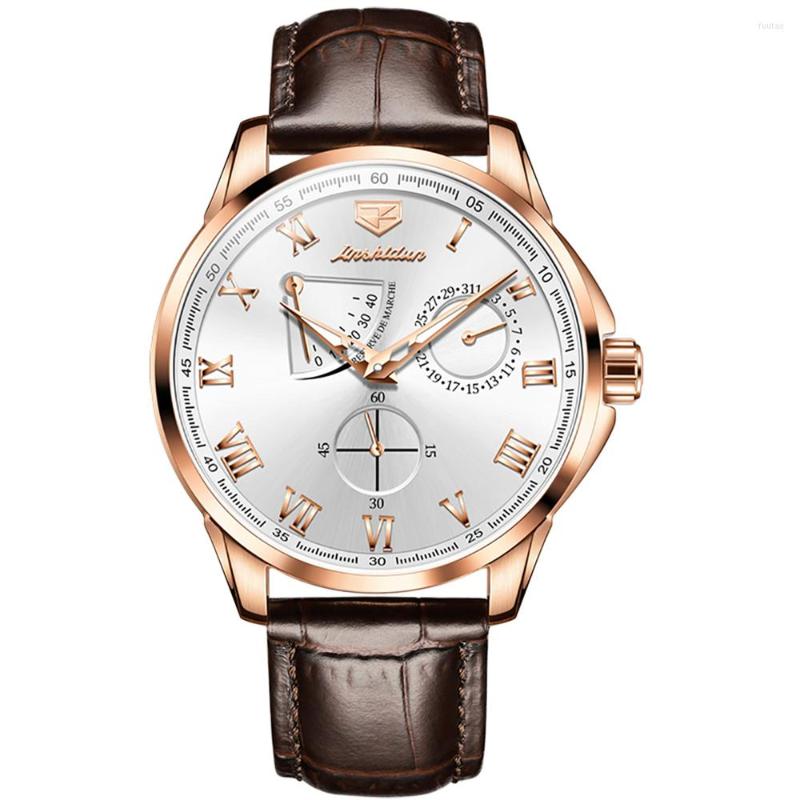

Wristwatches Luxury Men Sport Watch Automatic Leather Strap Waterproof Clock Multifunction Fashion Mens Mechanical Watches, Blue