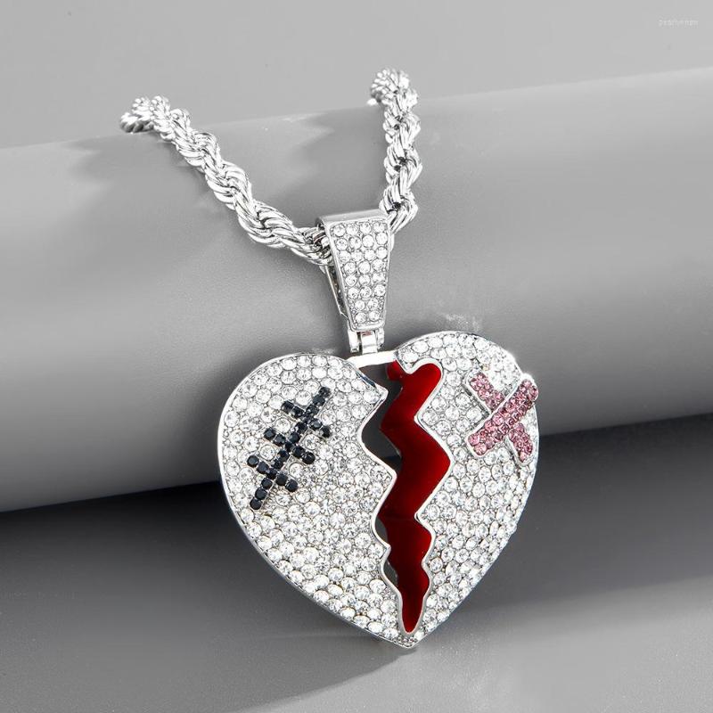 

Chains Iced Out Bling Hip Hop Boy Men Patch Broken Heart Pendant Necklace Micro Paved Cubic Zirconia Charm Jewelry Drop