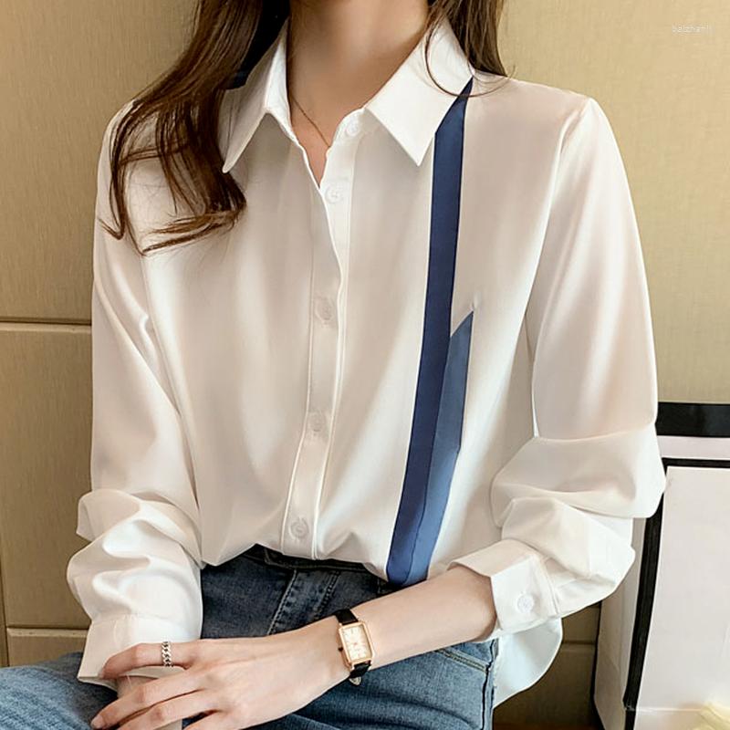 

Women' Blouses Shirts Women Long Sleeve Chiffon Tops Spring Autumn 2022 Fashion Spliced Clothes Woman Elegant White Blouse Drop, Green
