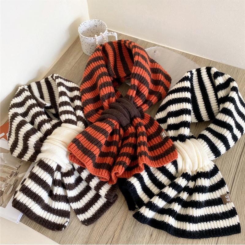 

Scarves Woolen Yarn Neckerchief Winter Warm Striped Cross Knitted Scarf Couple Short Knitting Elastic Soft Korean Neck Tie