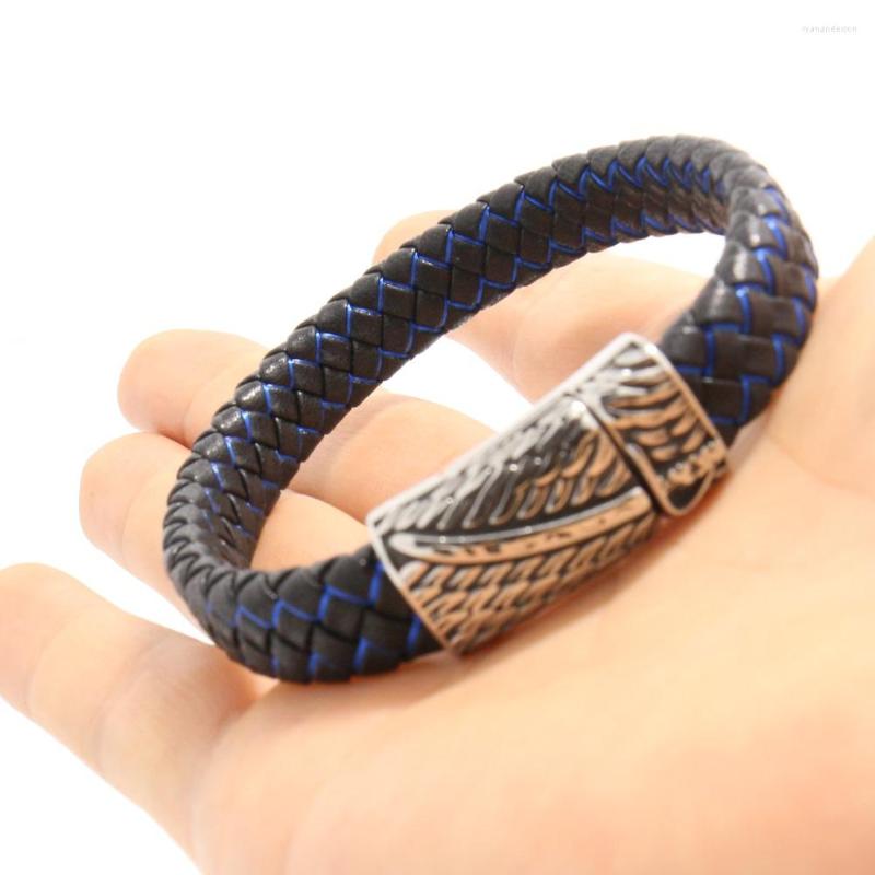 

Bangle Men Stainless Steel Leather Bracelets Hand Woven Bracelet W/ Magnetic Buckle Punk Rock Pulseiras Masculina -
