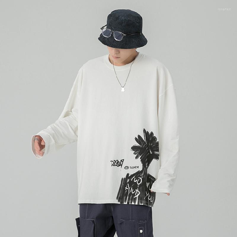 

Men' T Shirts LIFENWENNA Fashion Creative Print Shirt Casual O Neck Long Sleeve Men Oversized Hip Hop Streetwear Top Tees, Hx1702 white