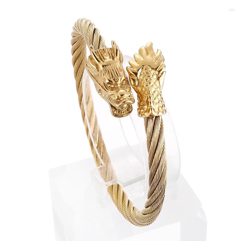 

Bangle Punk Rock Elasticity Stainless Steel Dragon Head Open For Men Charm Jewelry Gold Black Silver Color