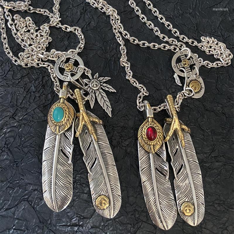 

Chains S925 Sterling Silver Necklace Trend Leader Folds And Wears Vintage Eagle Claw Pine Feather Hip Hop Sweater Chain