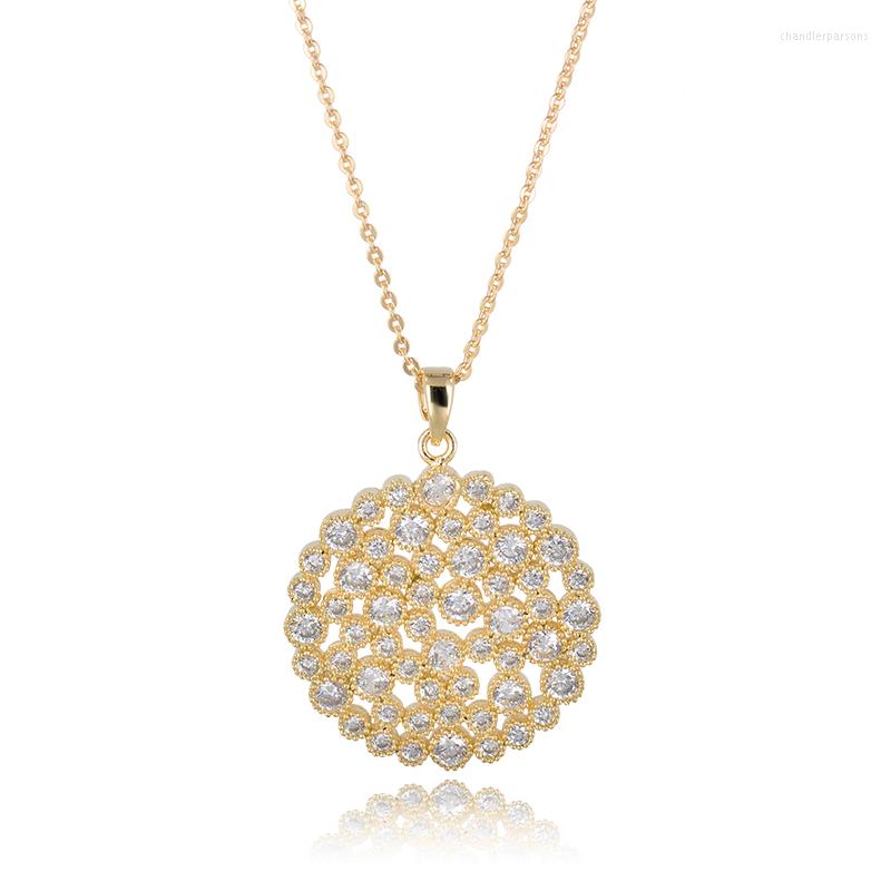 

Chains High Quality Champagne Gold Color Round Cubic Zirconia Big Necklace Pendants Party Gift For Women Fashion GLD0628