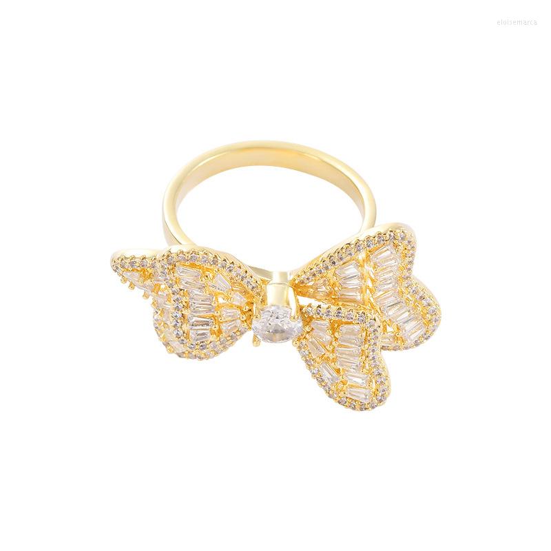 

Wedding Rings Micro Pave Cubic Zirconia Bowknot Dangle Rrings For Women Koeran Fashion Statement Opening Ring Design Luxury Jewelry