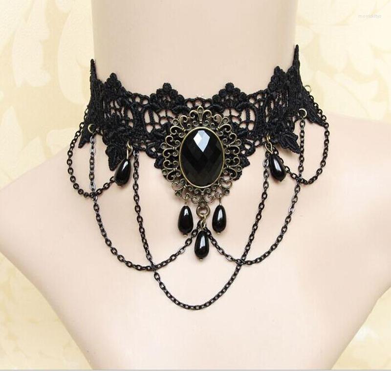 

Choker Fashion Lace Rope Chain Chokers Necklace Short Dangle Water Drop Charms Necklaces For Women Jewelry N005 JINGLANG