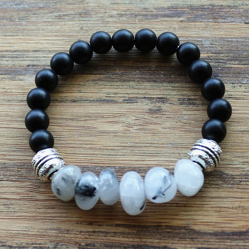 

Charm Bracelets Natural Stone Jewelry 8mm Black Bead & Irregular Bracelet For Women